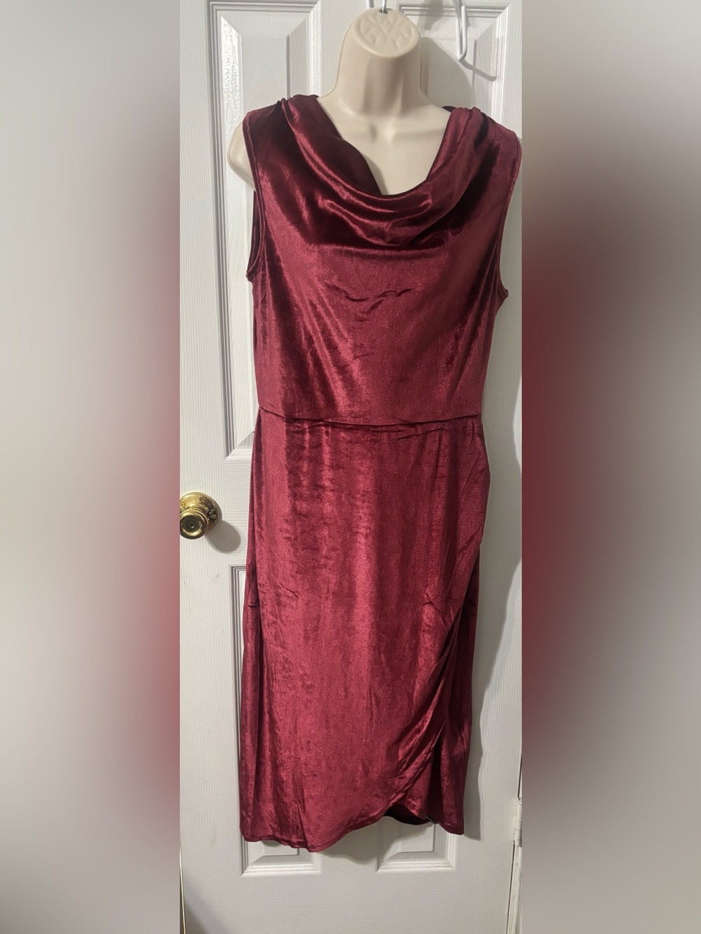 NWT Zaful Burgundy Velvet Cowl Neck Sheath Dress Knee Length Sleeveless Size L
